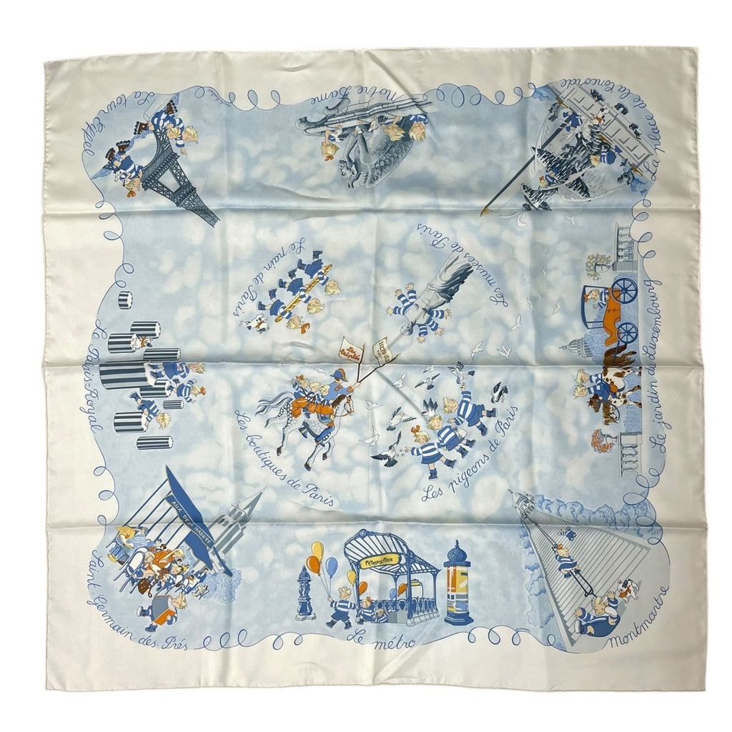 Hermes Scarf Silk Carre 90 les Triples de Paris Mischievous Triplets White — view 2
