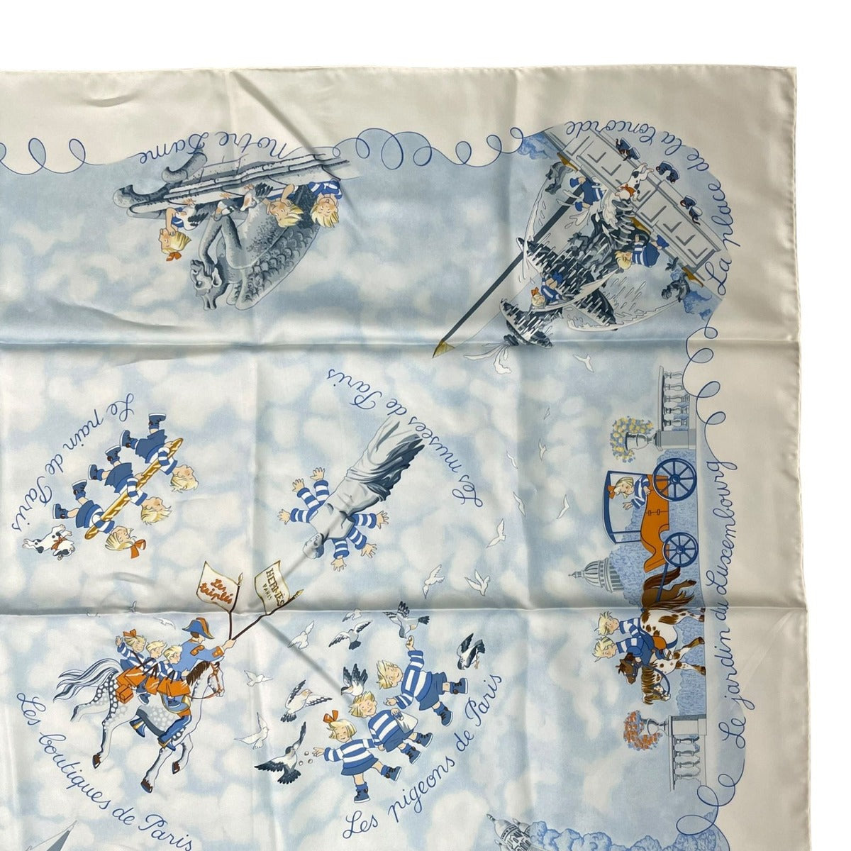 Hermes Scarf Silk Carre 90 les Triples de Paris Mischievous Triplets White — view 4