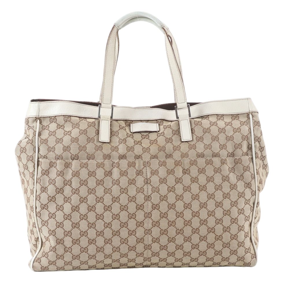Gucci GG Canvas Leather Tote Shoulder Business Document Beige