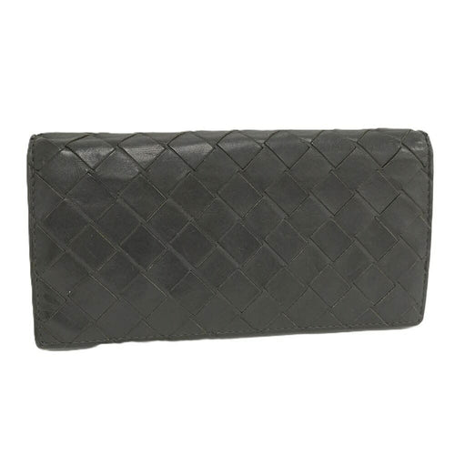 Bottega Veneta Bifold Wallet Intrecciato Leather Black Khaki