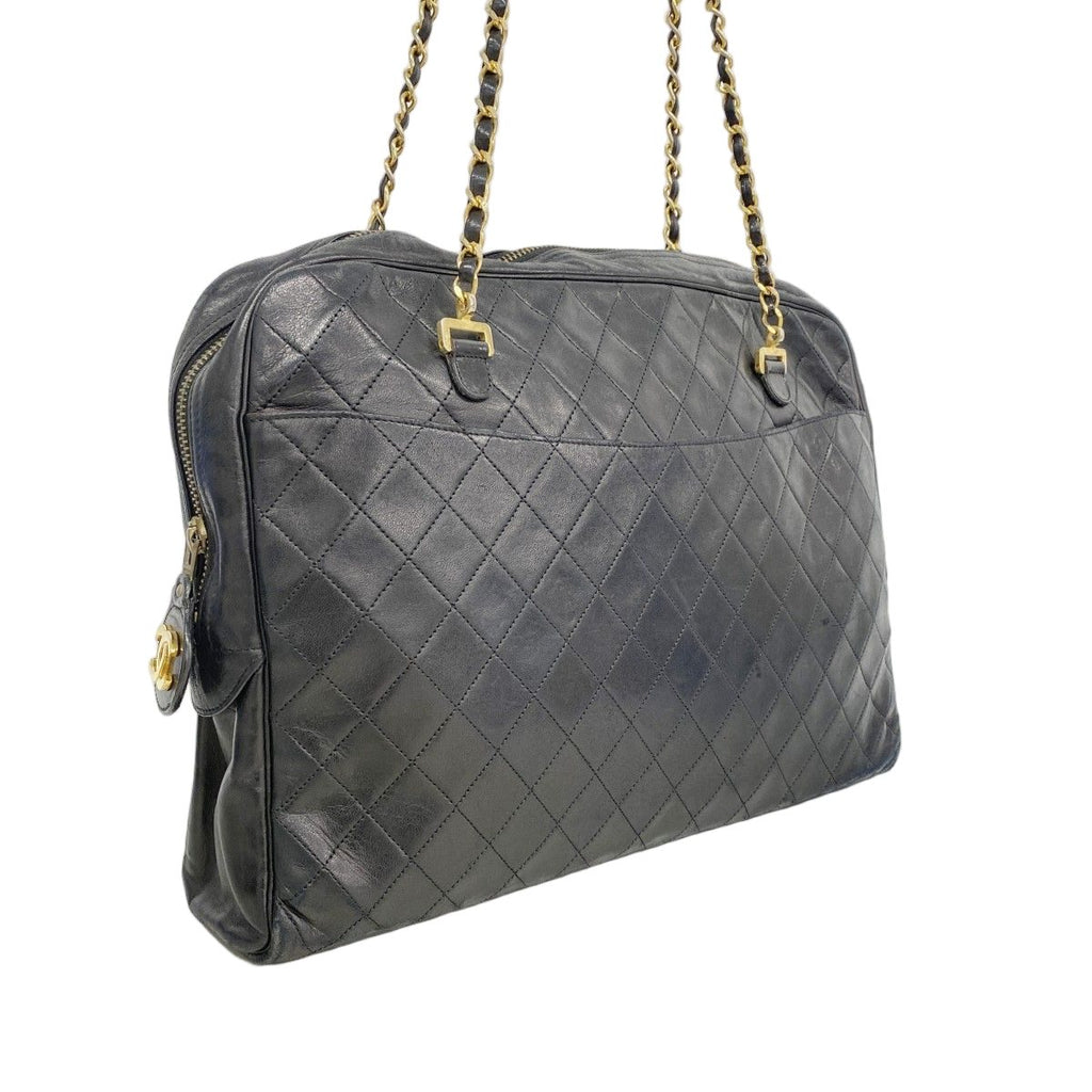 Chanel Shoulder Bag Quilted Lambskin Black Gold — view 2