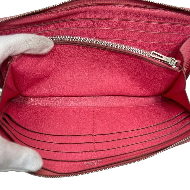 Hermes Round Zipper Long Wallet Azap Pink Rose Lipstick — view 5