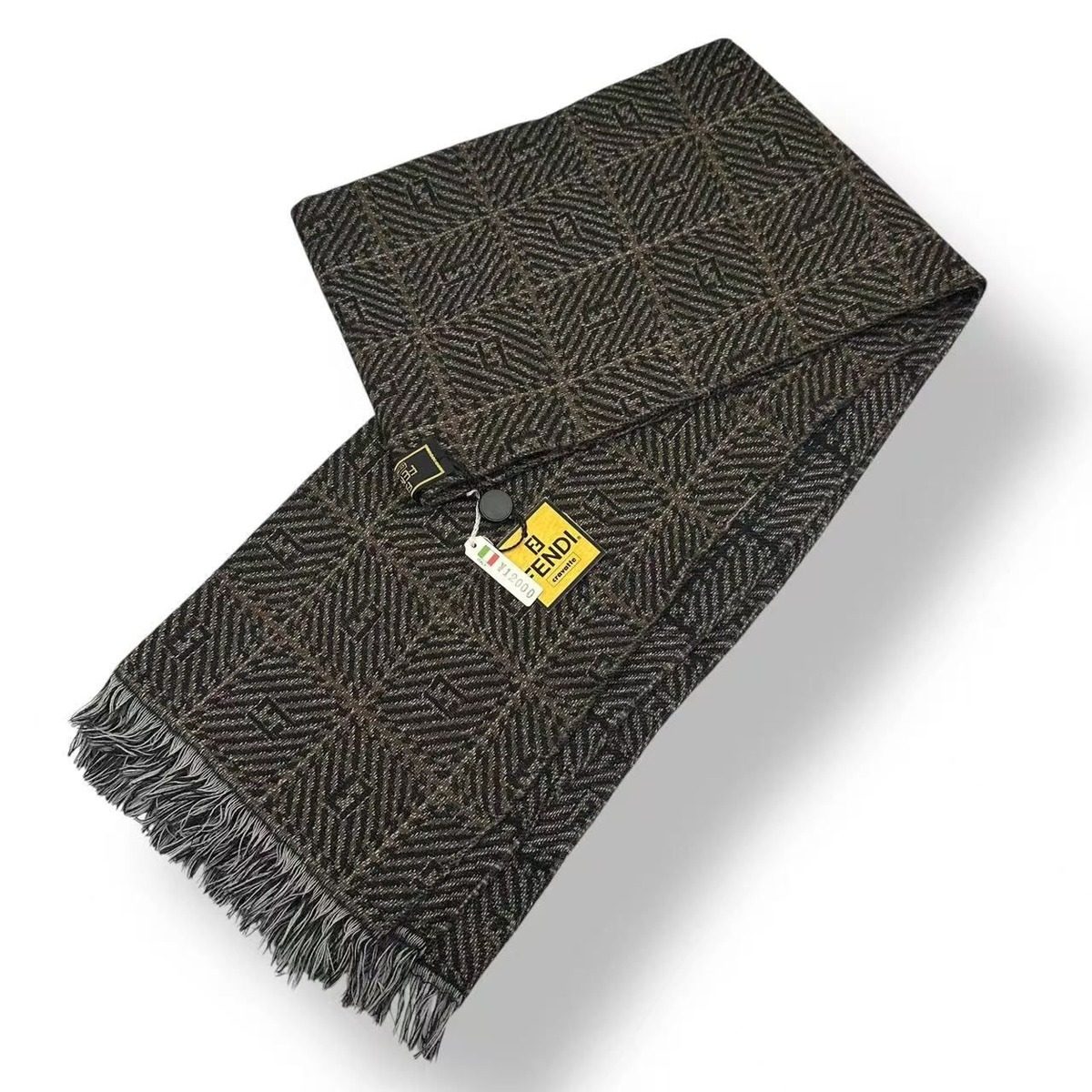 Fendi Scarf Zucca Pattern Wool Brown