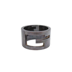 Gucci Black Coating Wide Ring 925 Cutout Logo Silver