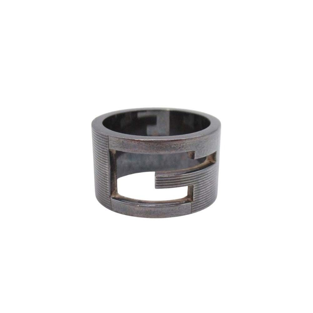 Gucci Black Coating Wide Ring 925 Cutout Logo Silver