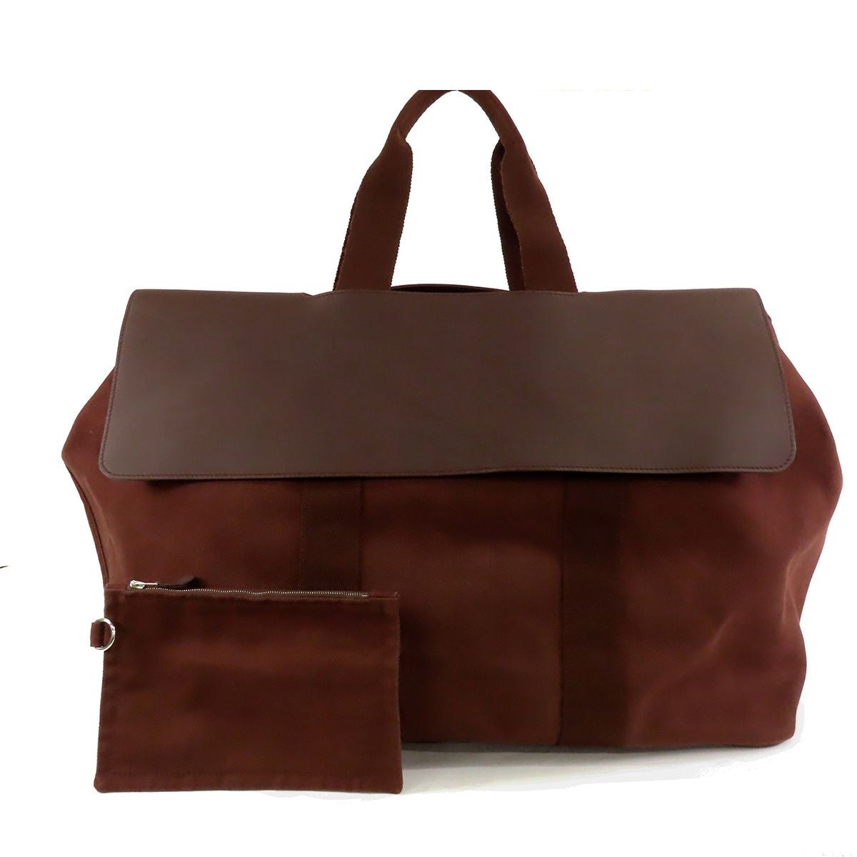 Hermes Valparaiso GM Brown Silver Toile Chevron Leather Boston Bag