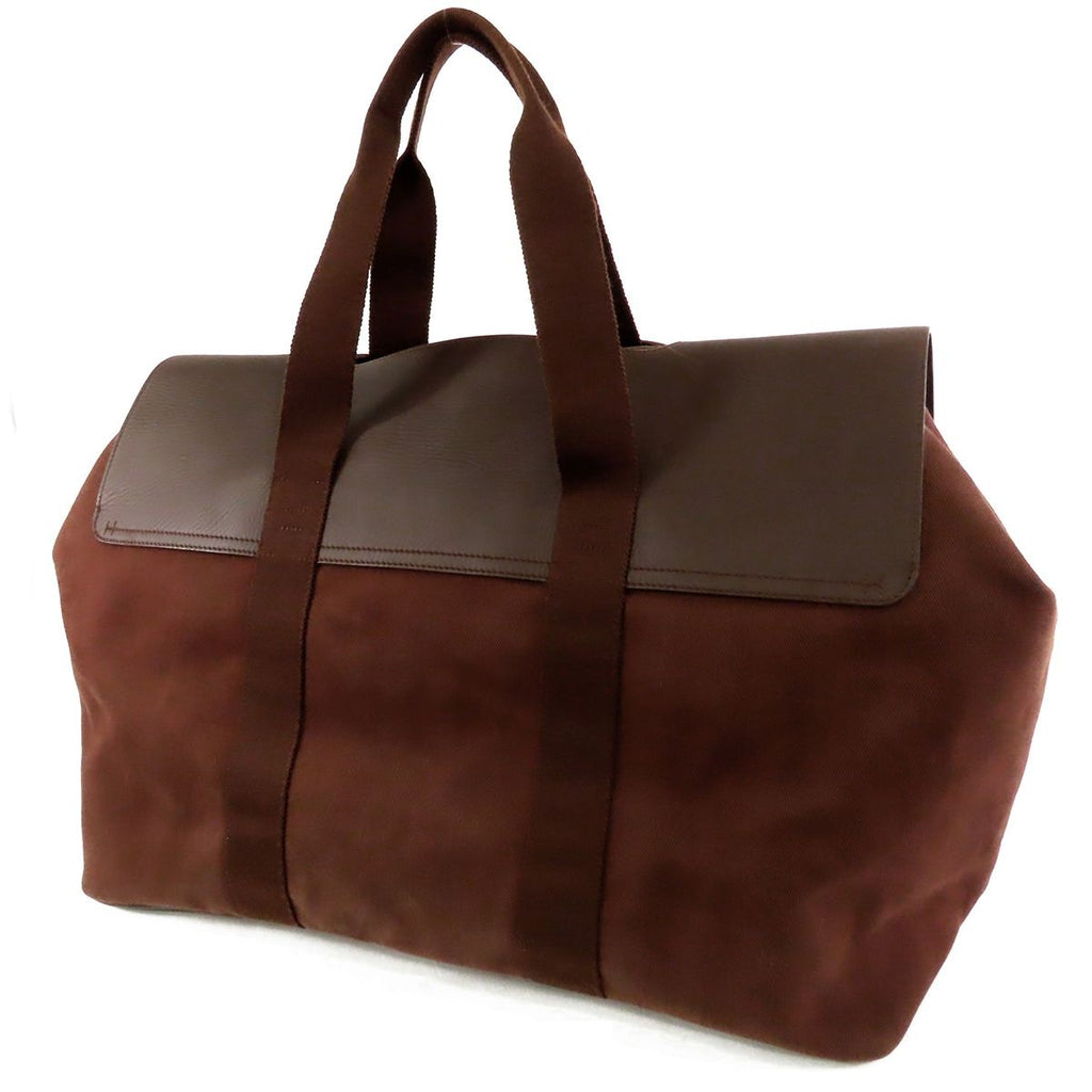 Hermes Valparaiso GM Brown Silver Toile Chevron Leather Boston Bag — view 2