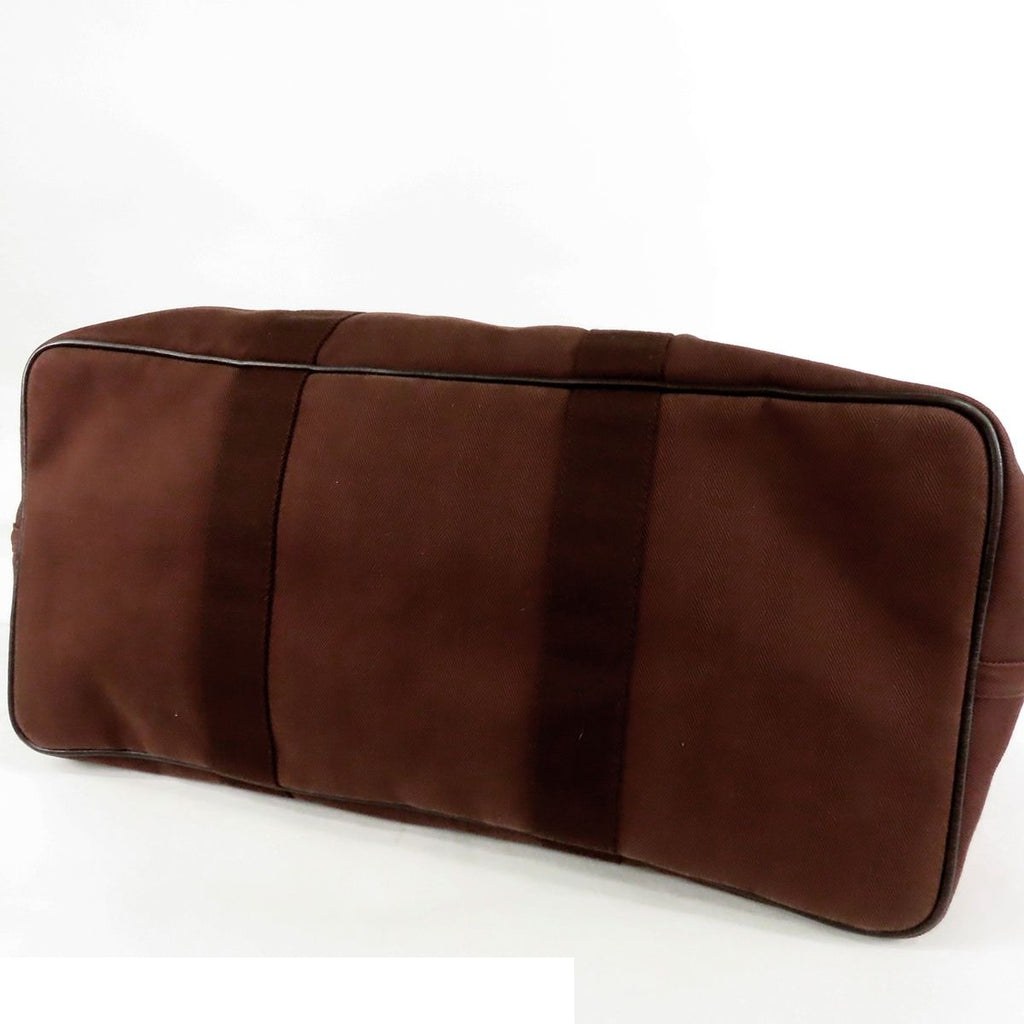 Hermes Valparaiso GM Brown Silver Toile Chevron Leather Boston Bag — view 3