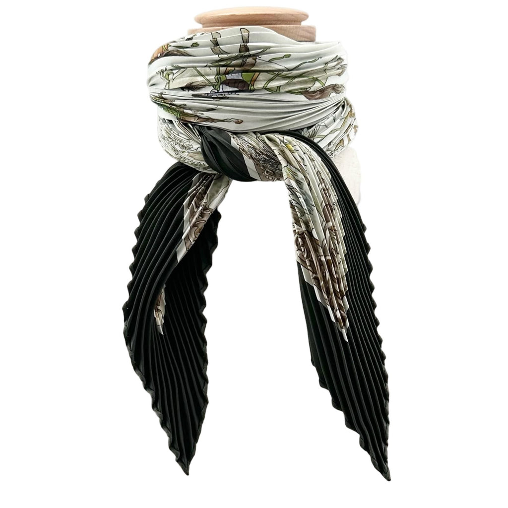 Hermes Pleated Winter Day Silk Khaki Beige Scarf — view 2