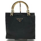 Prada Nylon Tessuto Metal Handle Hand Bag Black Bag