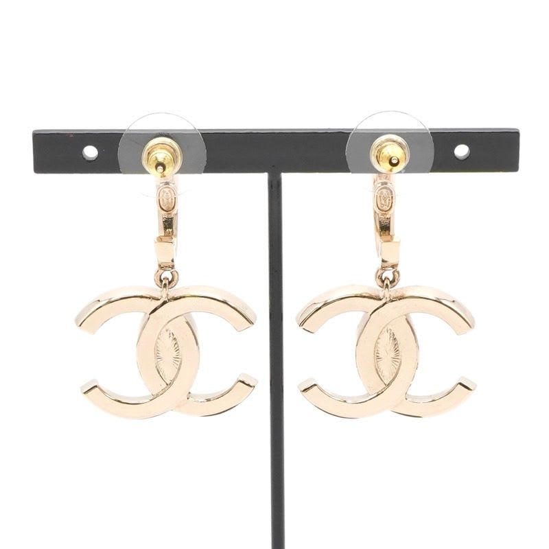 Chanel Earrings Gold Coco Mark Rhinestone Half Hoop — view 9