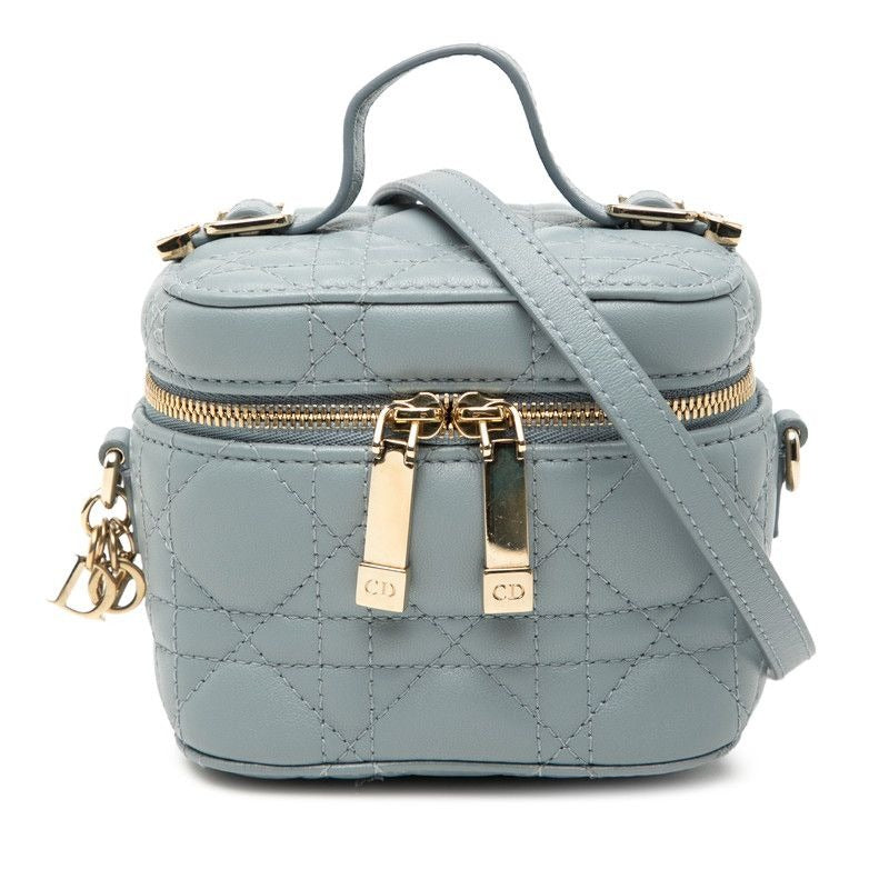 Dior Cannage Lady Micro Vanity Bag Shoulder 2way Light Blue Leather