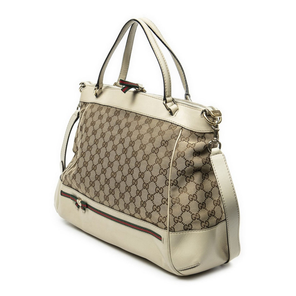 Gucci Large Web Mayfair Top Handle Beige Ivory GG Canvas — view 2