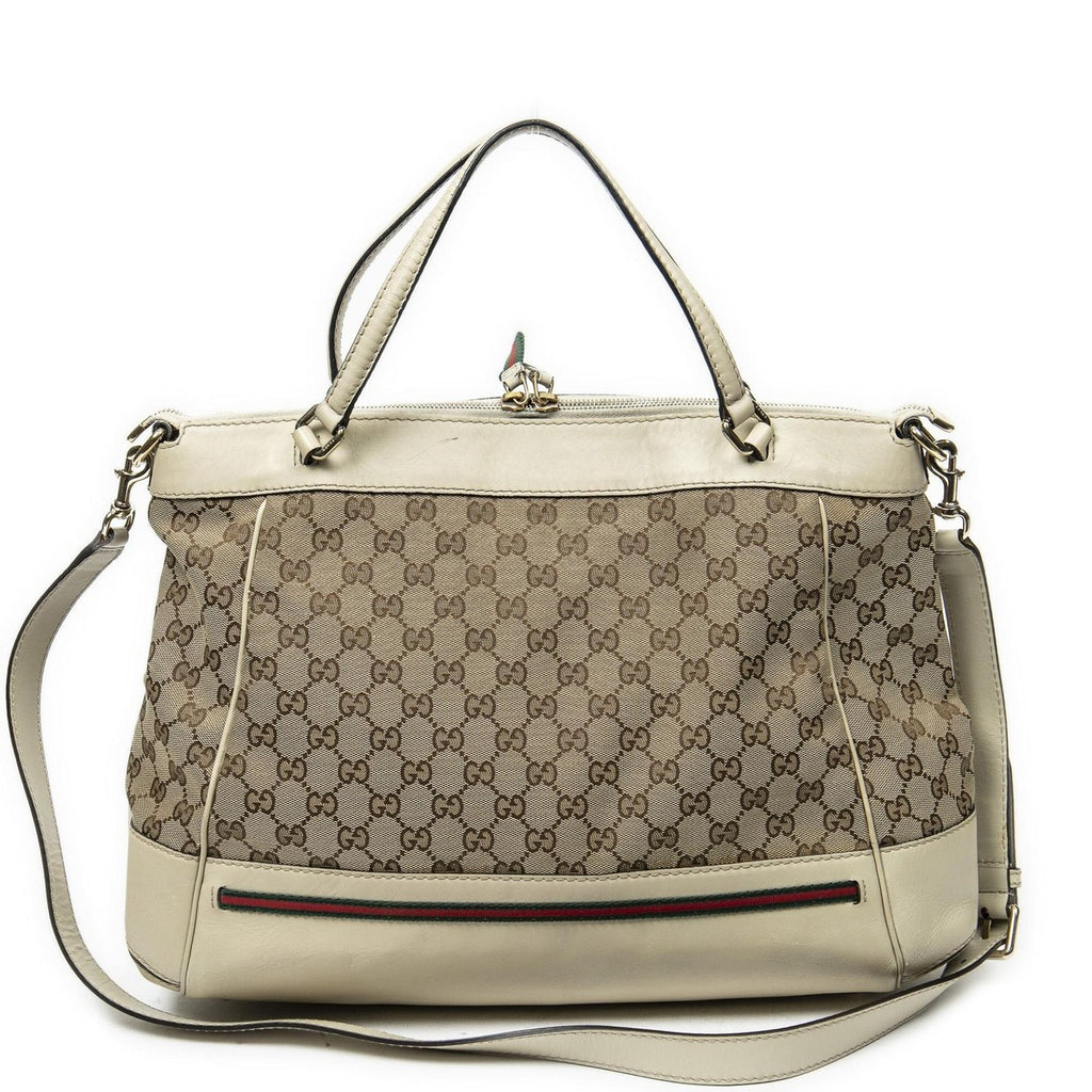 Gucci Large Web Mayfair Top Handle Beige Ivory GG Canvas — view 5