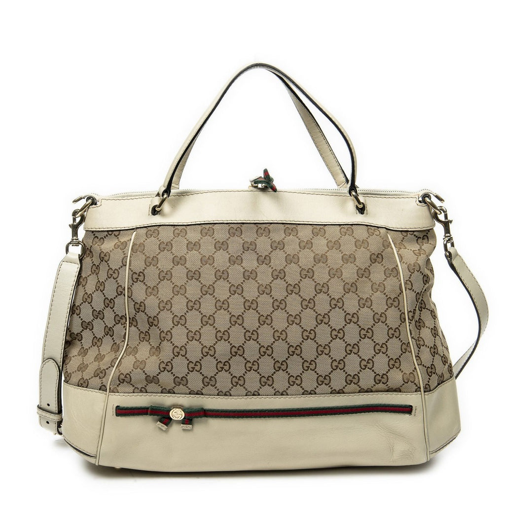 Gucci Large Web Mayfair Top Handle Beige Ivory GG Canvas