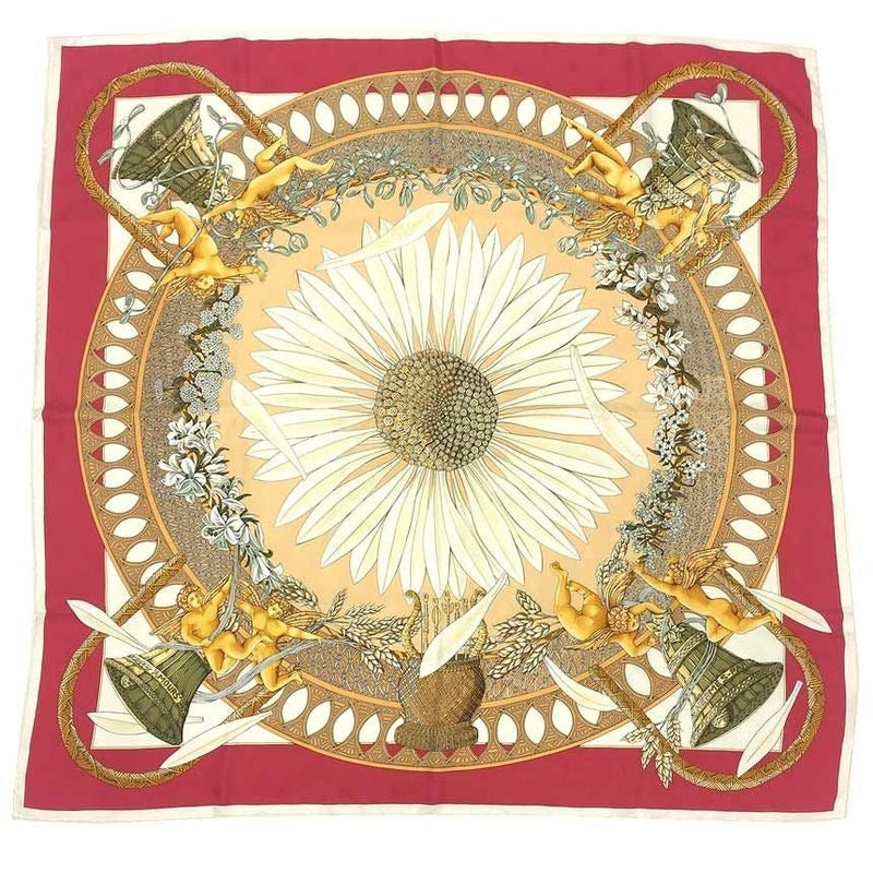 Hermes Carre 90 Scarf Amours Love Amore Red Flower Marguerite