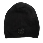 Chanel CC Logo Cashmere Silk Knit Cap Beanie Cap Lame Black Gray