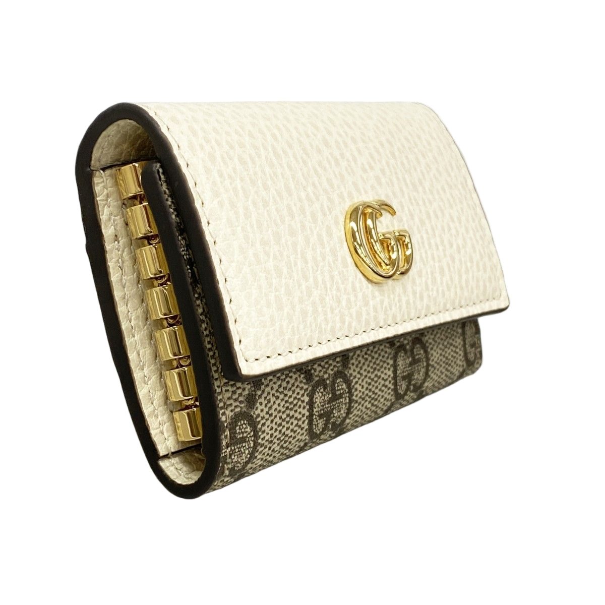 Gucci Key Case GG Marmont Supreme Leather Ivory Brown Gold Key Holder — view 2