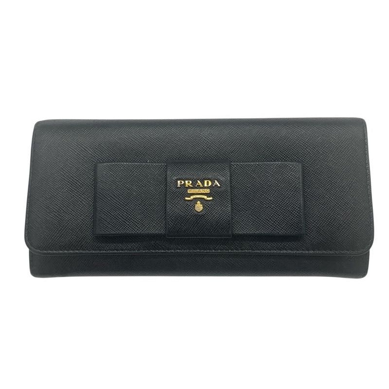 Prada Bifold Long Wallet 1 M1132 Saffiano Leather Ribbon Nero Black 2589