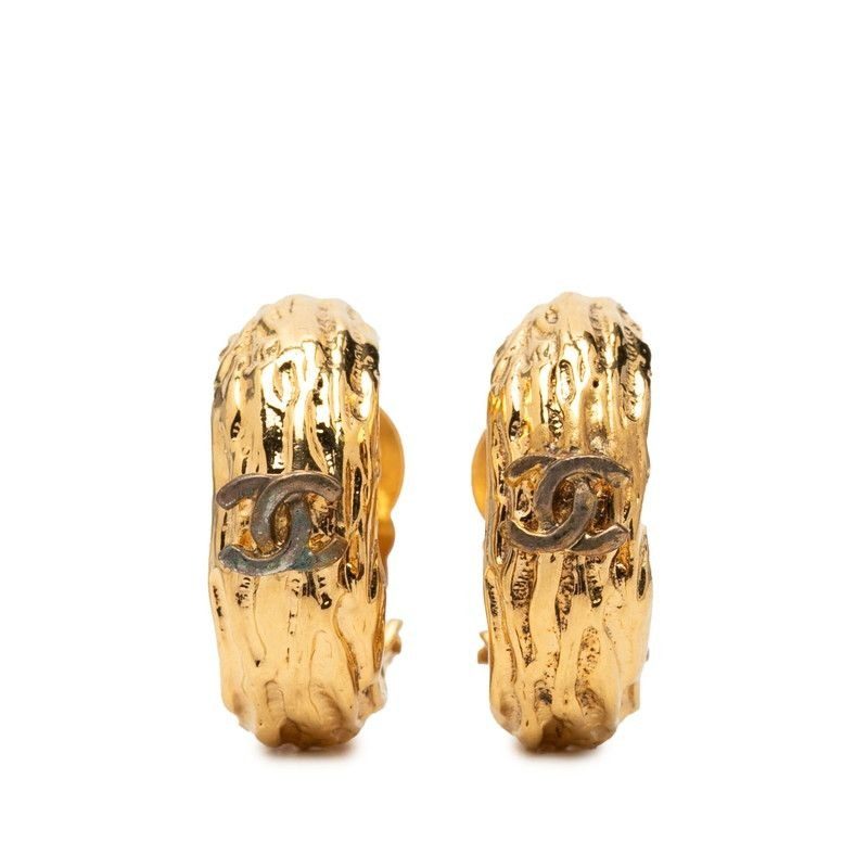 Chanel CC Logo Vintage Earrings Gold Plated