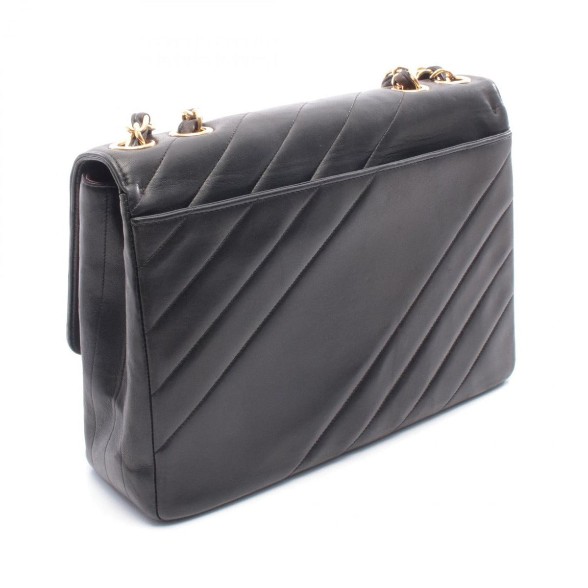 Chanel Shoulder Bag Bias Stitch CC Logo Black Lambskin — view 2