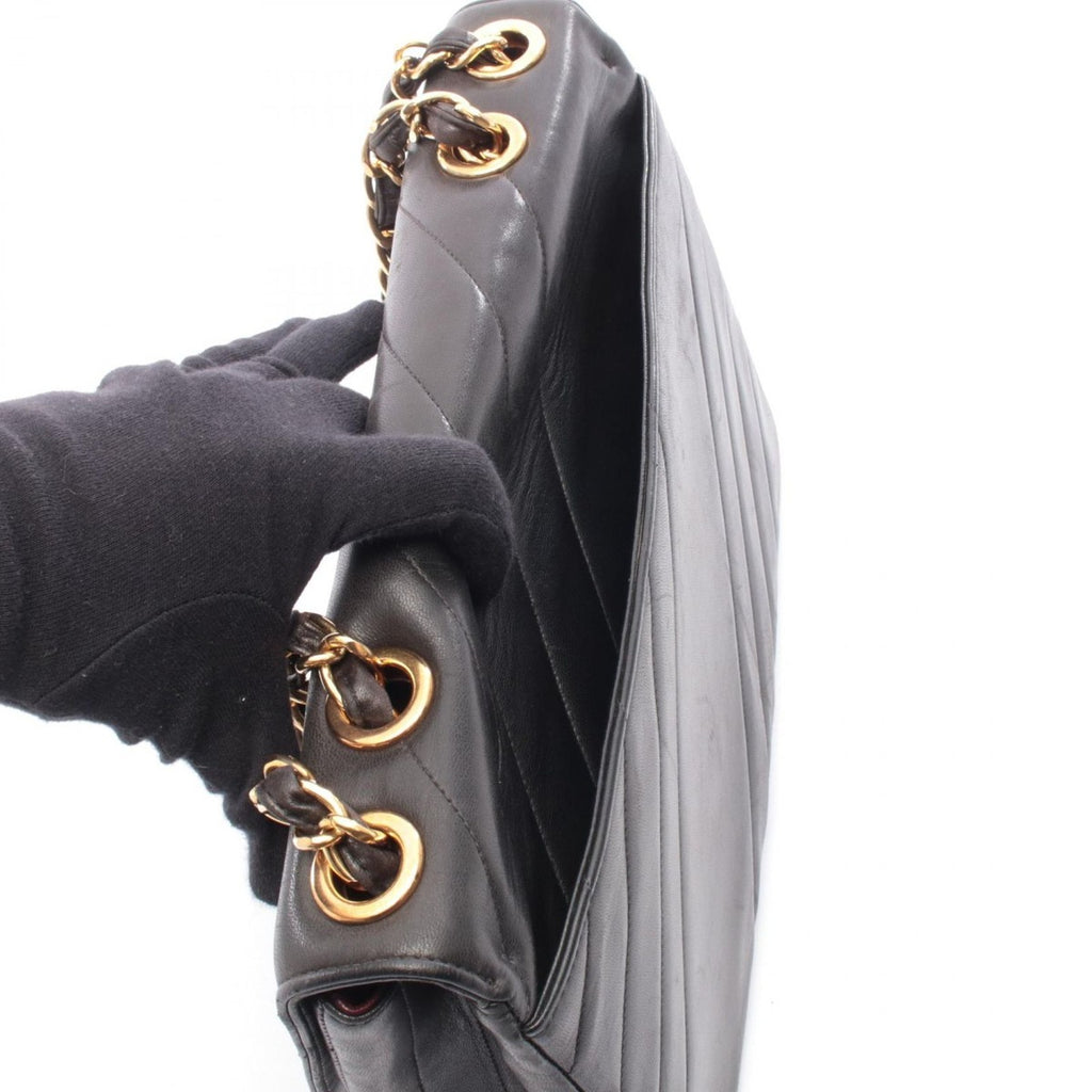 Chanel Shoulder Bag Bias Stitch CC Logo Black Lambskin — view 6