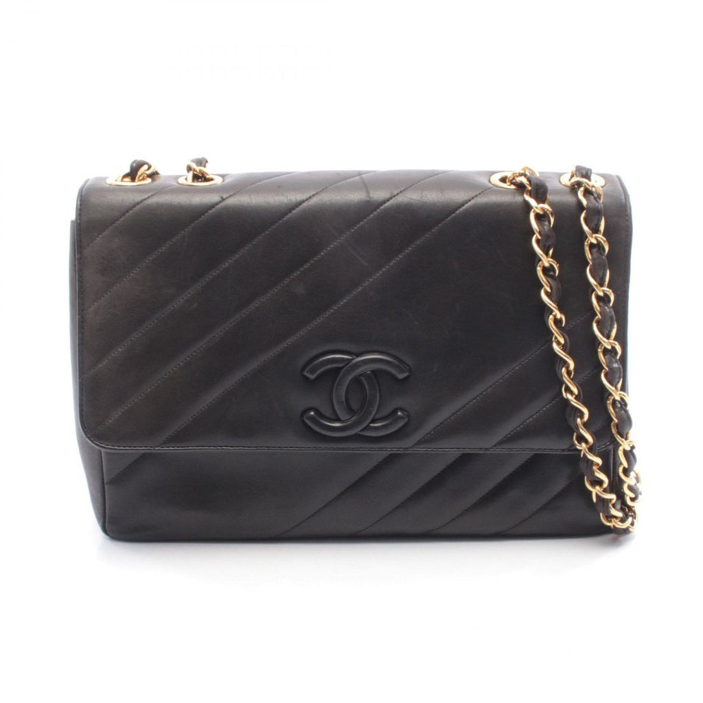 Chanel Shoulder Bag Bias Stitch CC Logo Black Lambskin