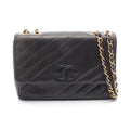 Chanel Shoulder Bag Bias Stitch CC Logo Black Lambskin