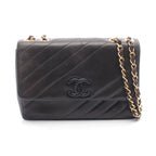 Chanel Shoulder Bag Bias Stitch CC Logo Black Lambskin
