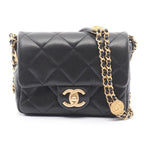 Chanel Shoulder Bag Quilted Black Calf Small Flap Chain