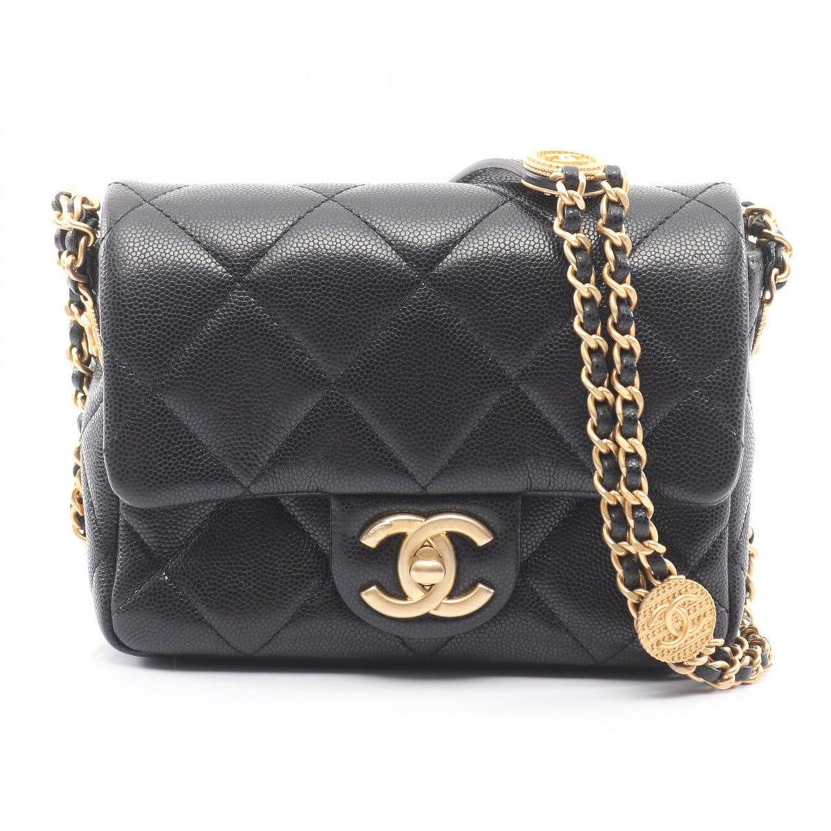 Chanel Shoulder Bag Quilted Black Calf Small Flap Chain