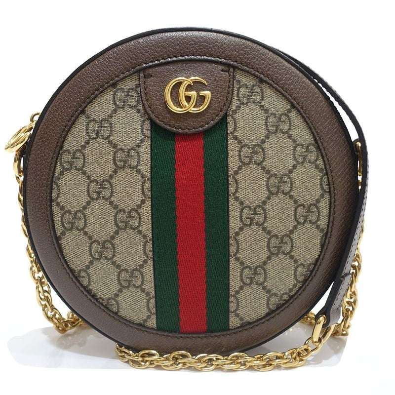 Gucci Ophidia GG Mini Round Shoulder Bag Supreme Canvas Brown