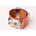 Hermes Bangle Bracelet Medor Collierd Chien Leather Orange Silver — view 2