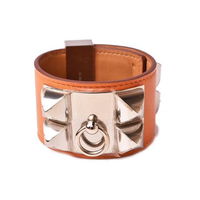 Hermes Bangle Bracelet Medor Collierd Chien Leather Orange Silver — view 3