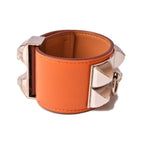 Hermes Bangle Bracelet Medor Collierd Chien Leather Orange Silver — view 5