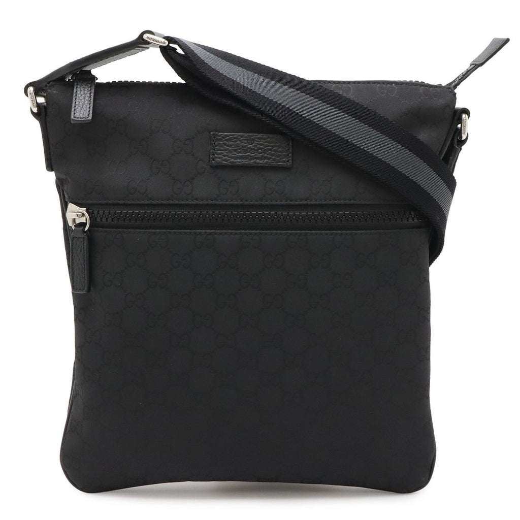Gucci GG Nylon Shoulder Bag Crossbody Depth Leather Black Gray