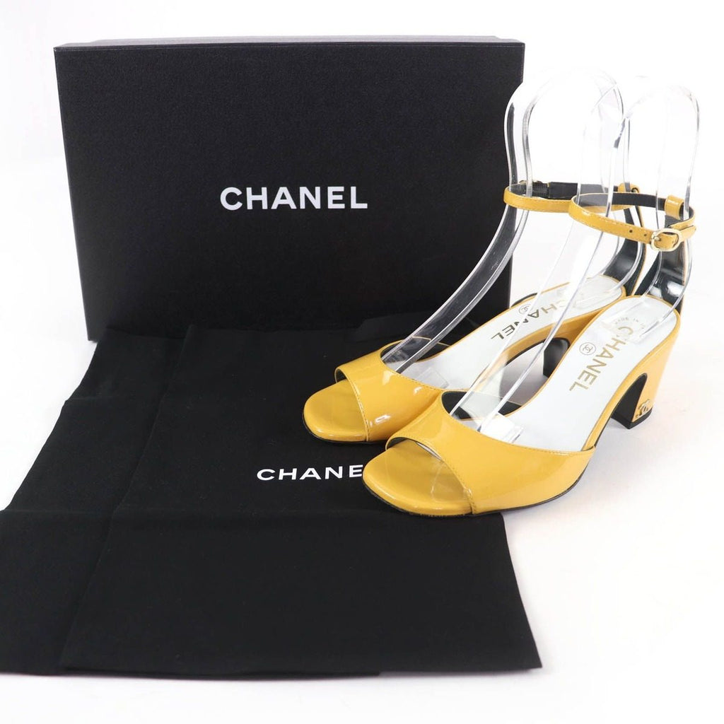 Chanel CC Logo Ankle Strap Patent Leather Sandals Yellow 35 — view 2