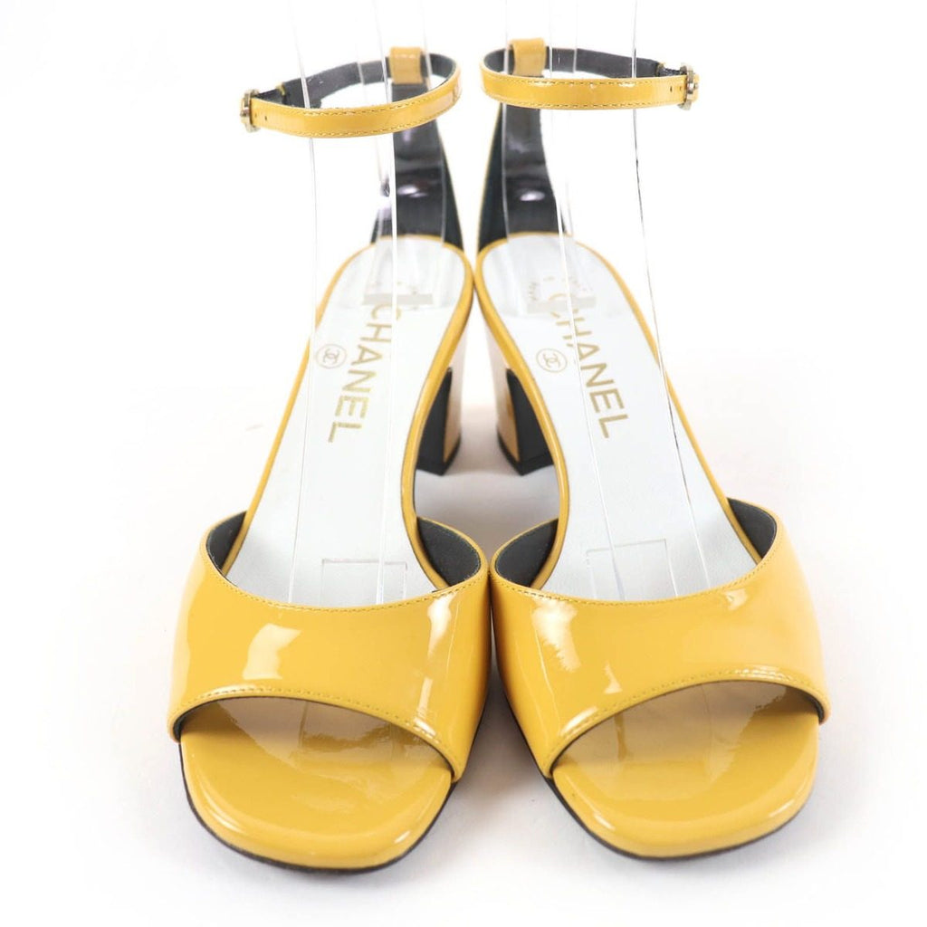Chanel CC Logo Ankle Strap Patent Leather Sandals Yellow 35 — view 4