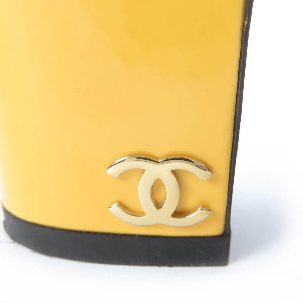 Chanel CC Logo Ankle Strap Patent Leather Sandals Yellow 35 — view 9