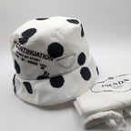 Prada Bucket Hat Nylon Triangle Logo Black White Dot Polka Dot Hat