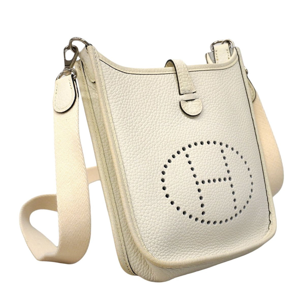Hermes Shoulder Bag Evelyne TPM Taurillon Clemence White Silver — view 2