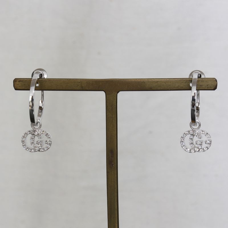 Gucci GG Running Diamond Earrings Hoop AU 750 Box E1497 — view 4