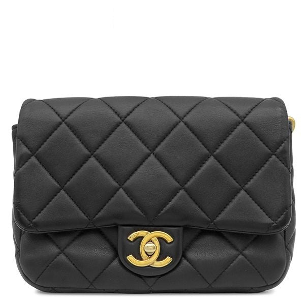 Chanel Shoulder Bag Quilted 20 Chain Calfskin Black Gold CC Logo