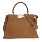 Fendi Handbag Peekaboo 8 Bn290 Selleria Leather Brown Silver Hardware 2-Way