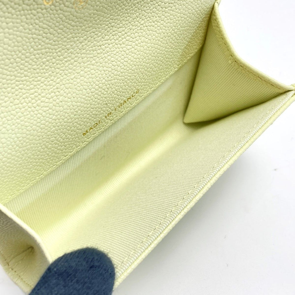 Chanel Quilted Classic Flap Card Case Ap0214 Light Yellow Caviar Leather — view 4
