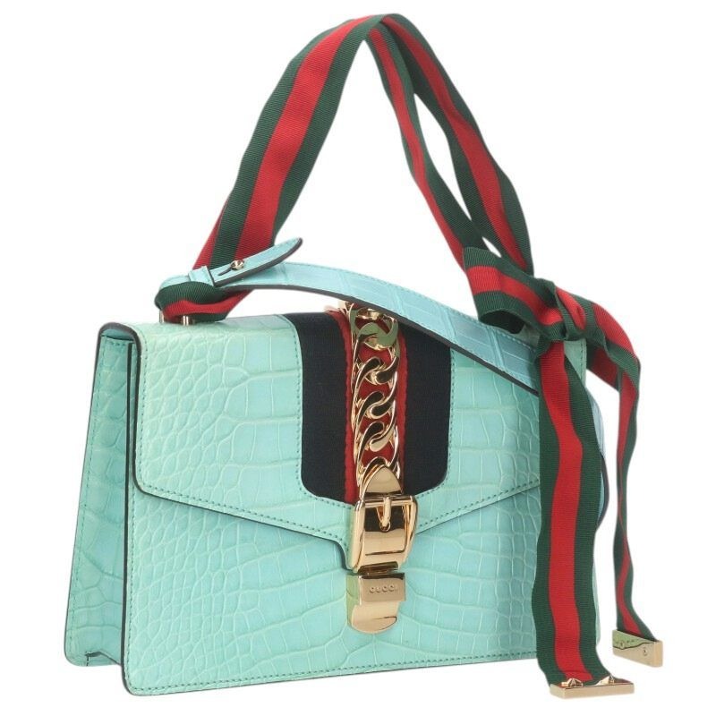 Gucci Sylvie Croco Leather Shoulder Bag