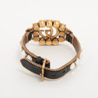 Gucci Double G Leather Rhinestone GP Bracelet — view 6