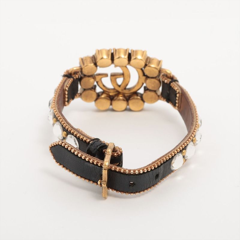 Gucci Double G Leather Rhinestone GP Bracelet — view 6