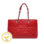 Chanel Chain Shoulder Bag Tote Caviar Leather Silver Quilted
