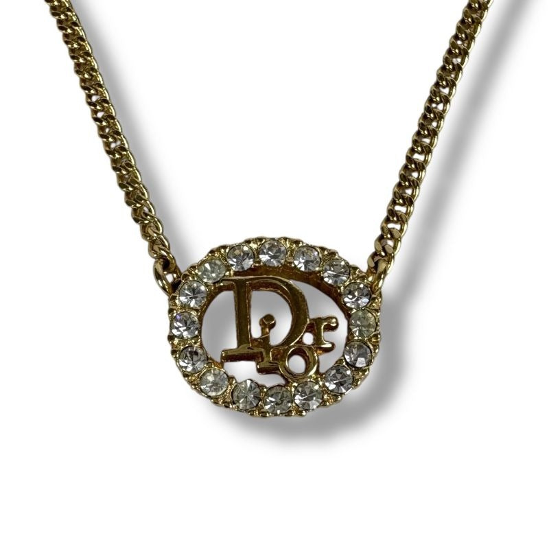 Christian Dior Rhinestone Oval Shape Necklace Gold Hardware Vintage — view 2